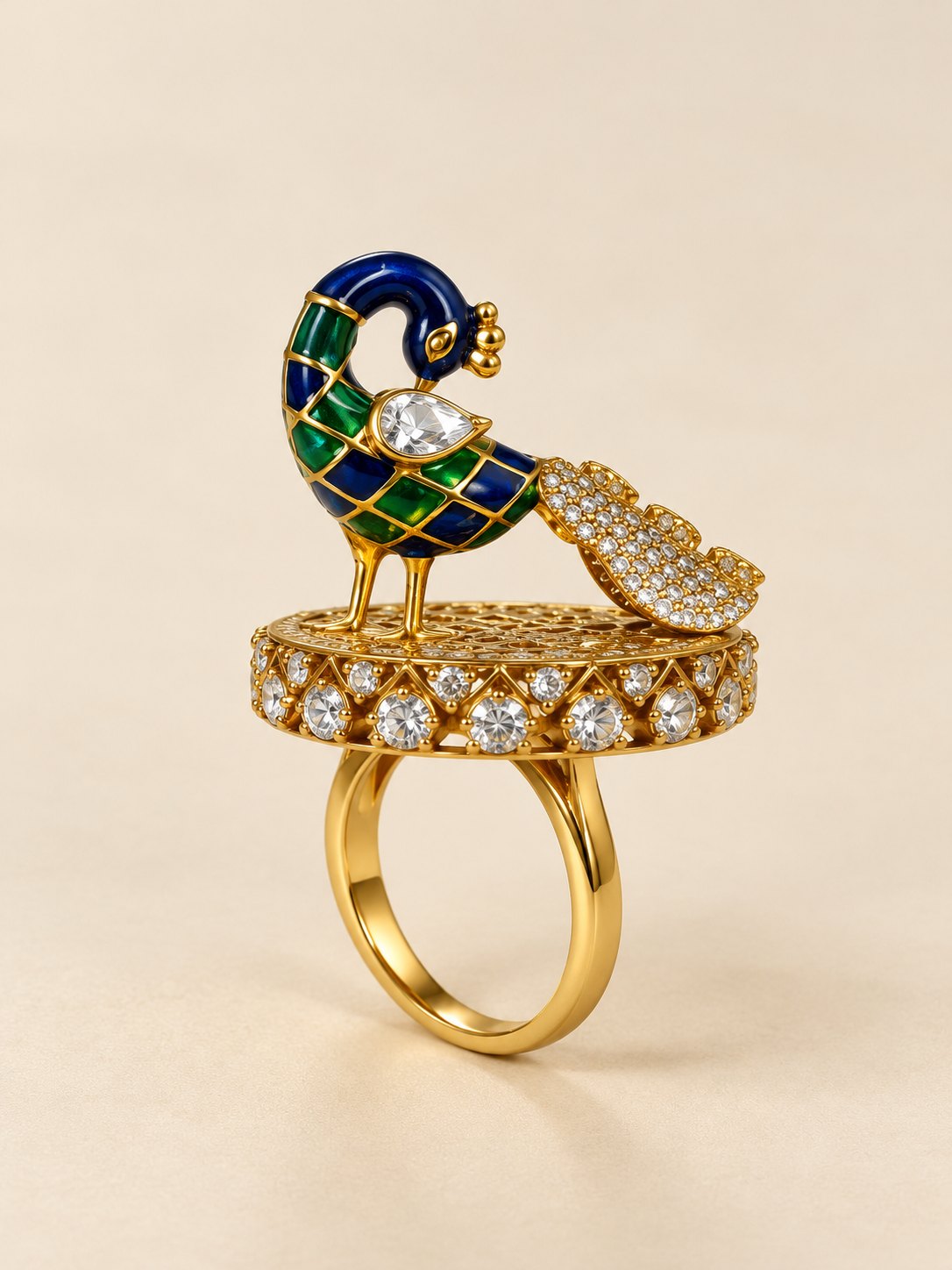 Neelmayuri Meenakari Peacock Finger Ring, photo 1