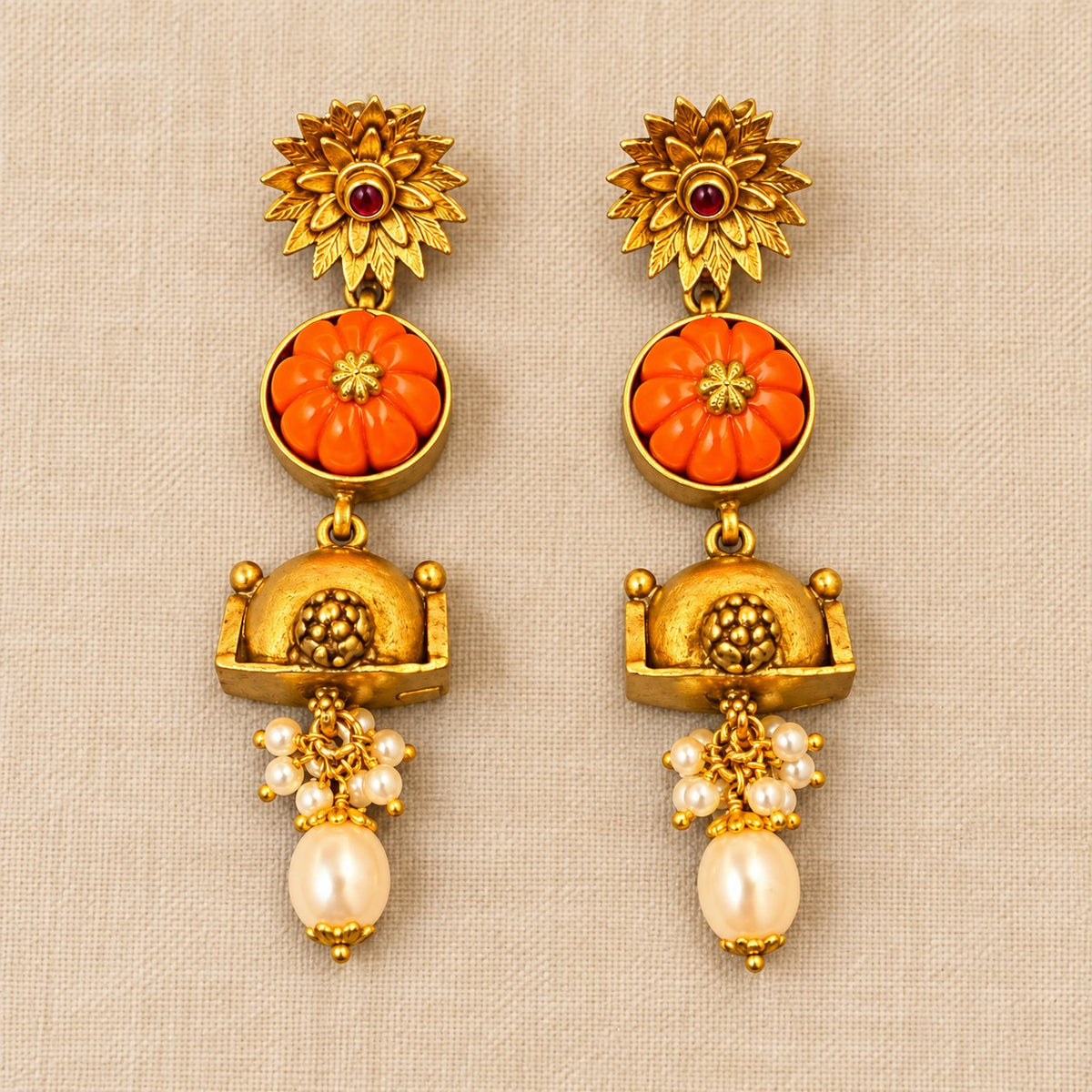 Padmaraga Coral Drop Earrings, photo 1