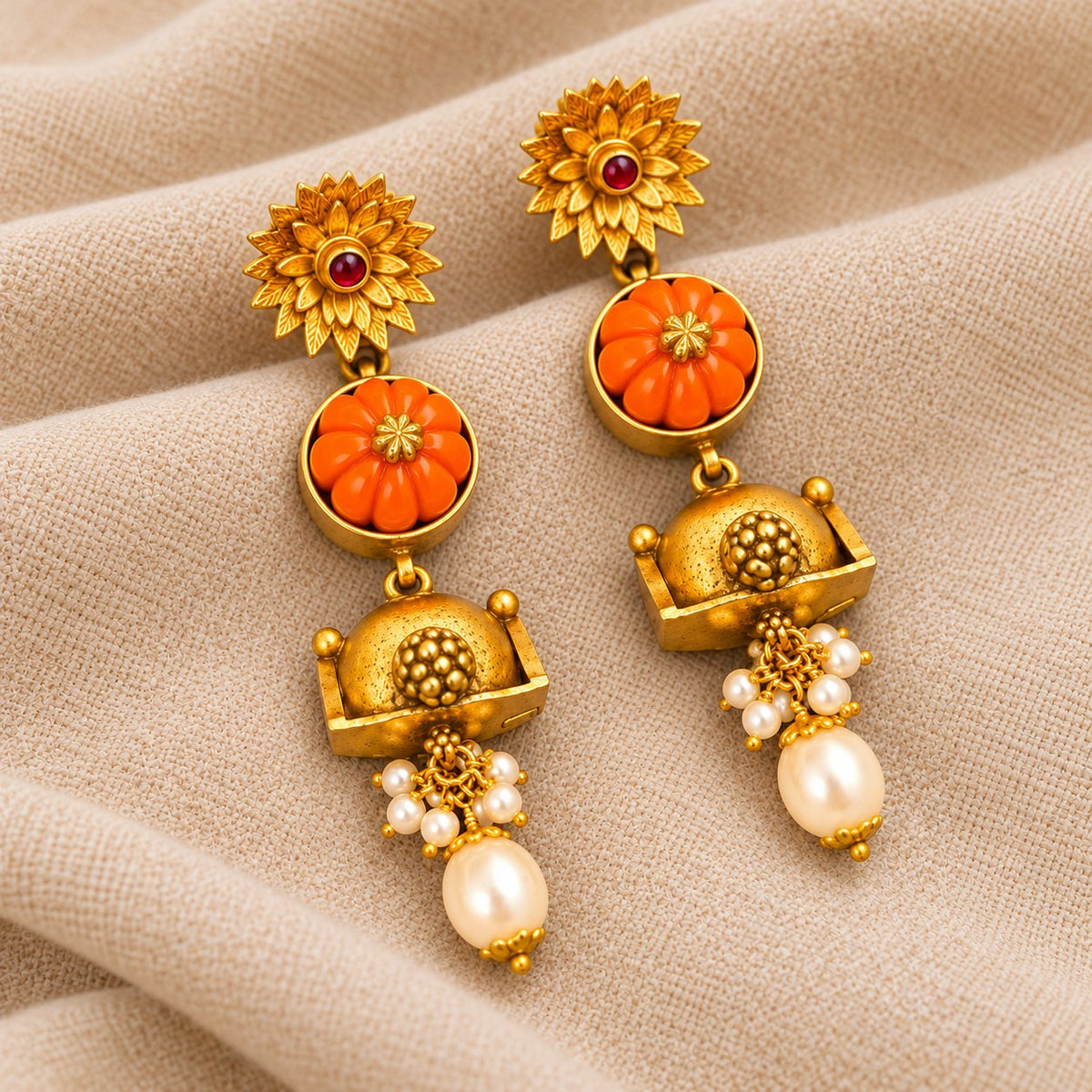 Padmaraga Coral Drop Earrings, photo 2