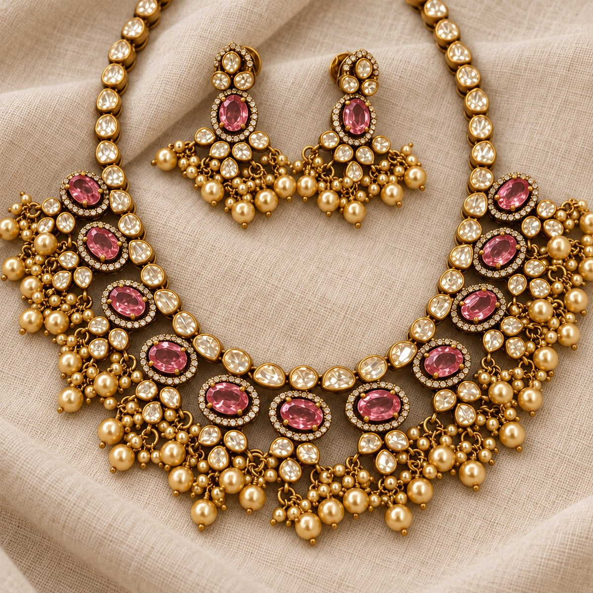 Padmaraga Pearl Moissanite Necklace & Earrings, photo 3
