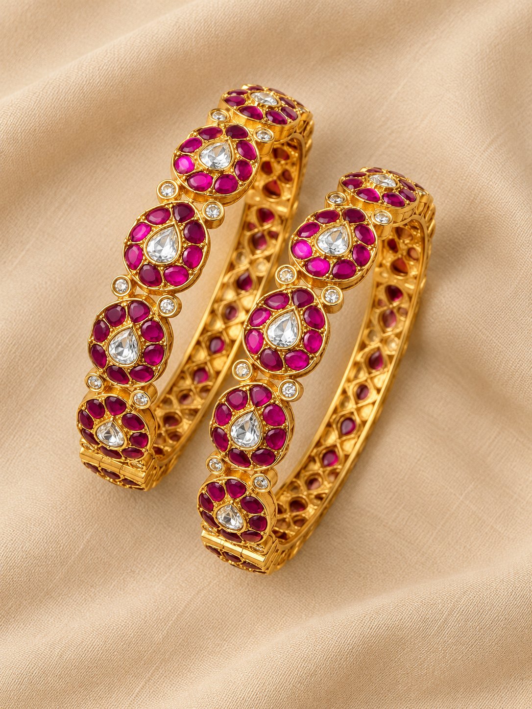 Roselle Ruby Kundan Bangles, photo 1