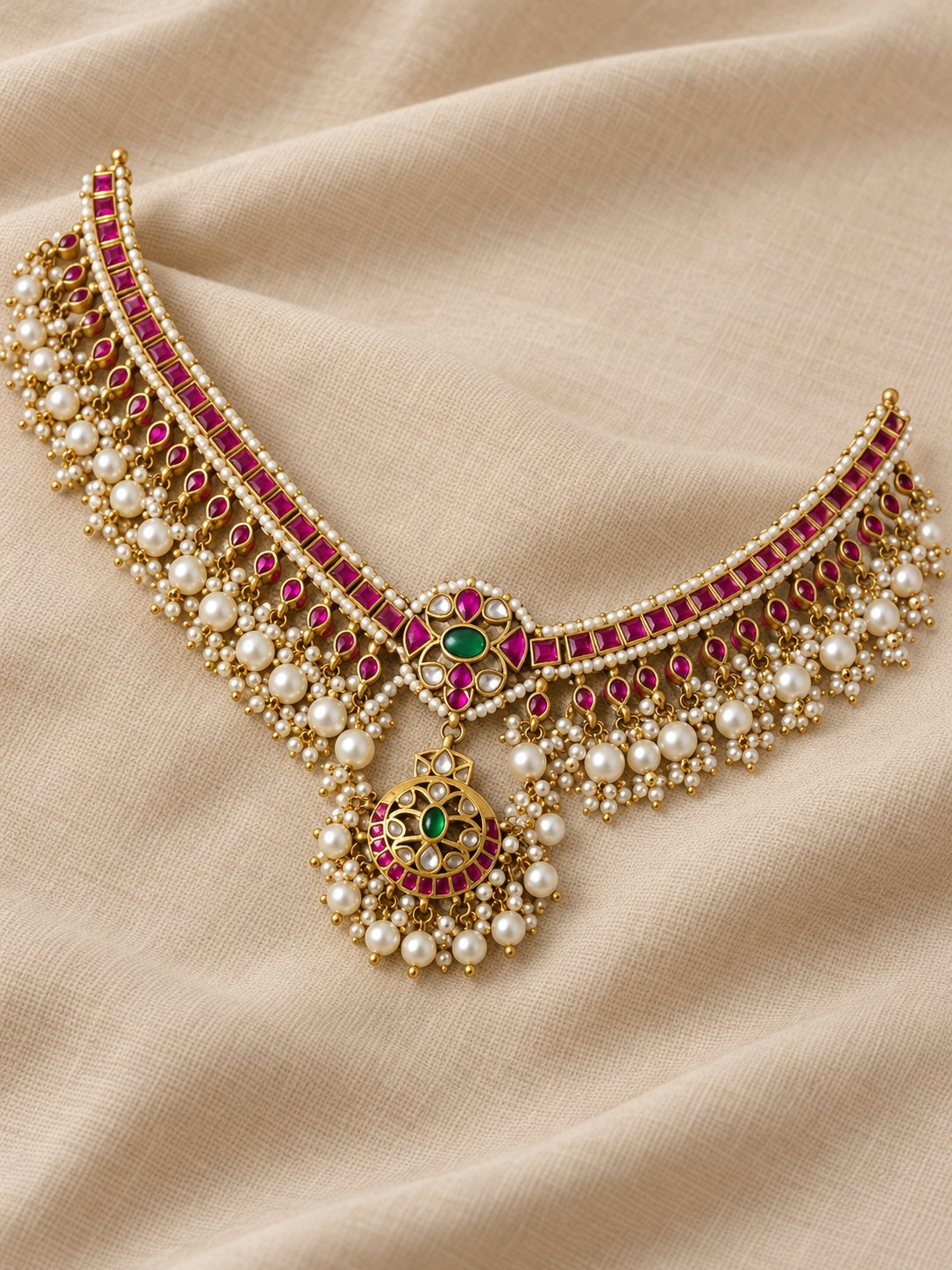 Ruchira Ruby Kundan Pearl Headset, photo 3
