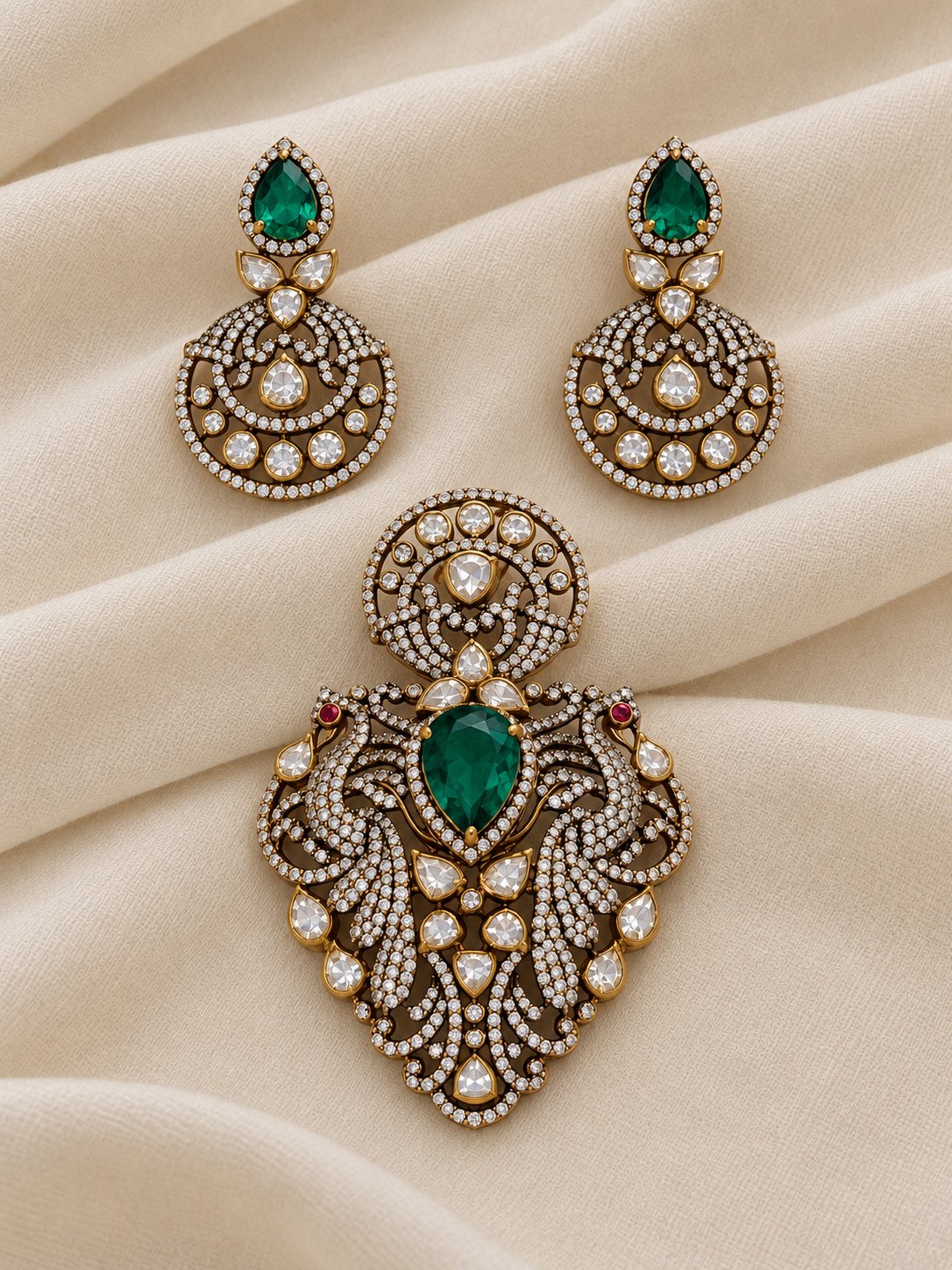 Shikhandini Emerald Moissanite Pendant Set, photo 1