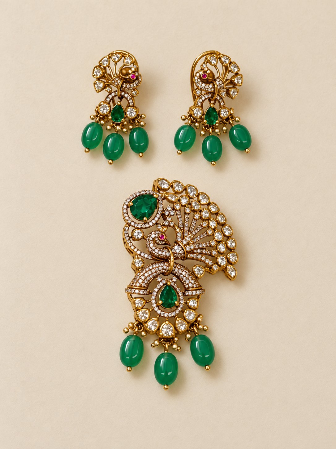 Shikhandini Emerald Peacock Pendant Set, photo 1