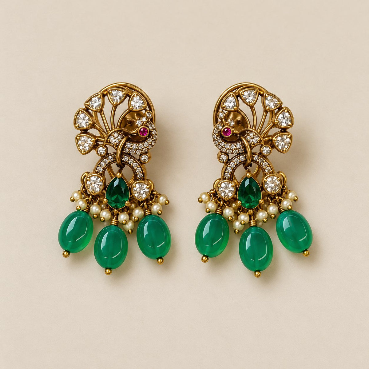 Shikhandini Emerald Peacock Pendant Set, photo 2
