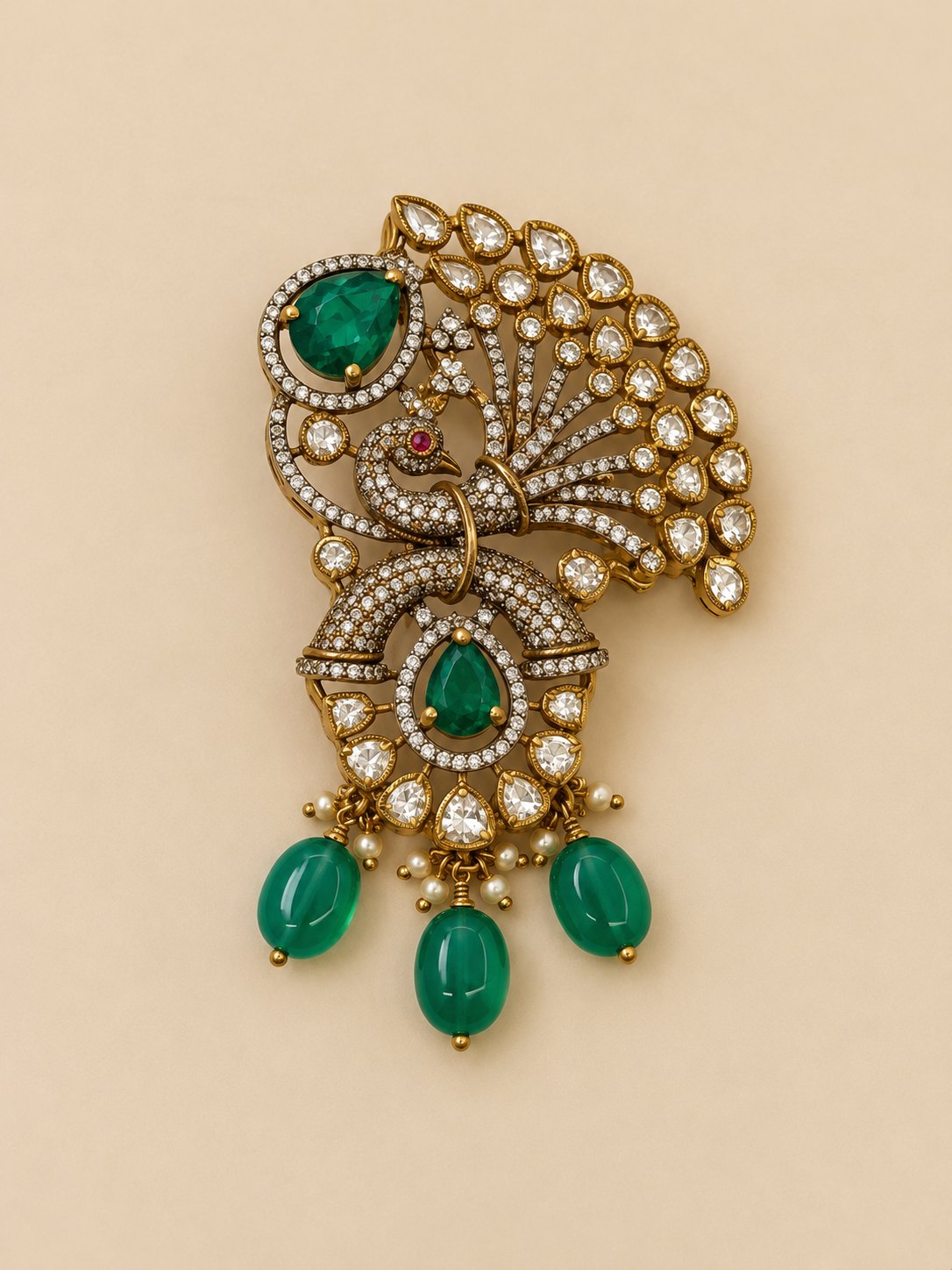 Shikhandini Emerald Peacock Pendant Set, photo 3