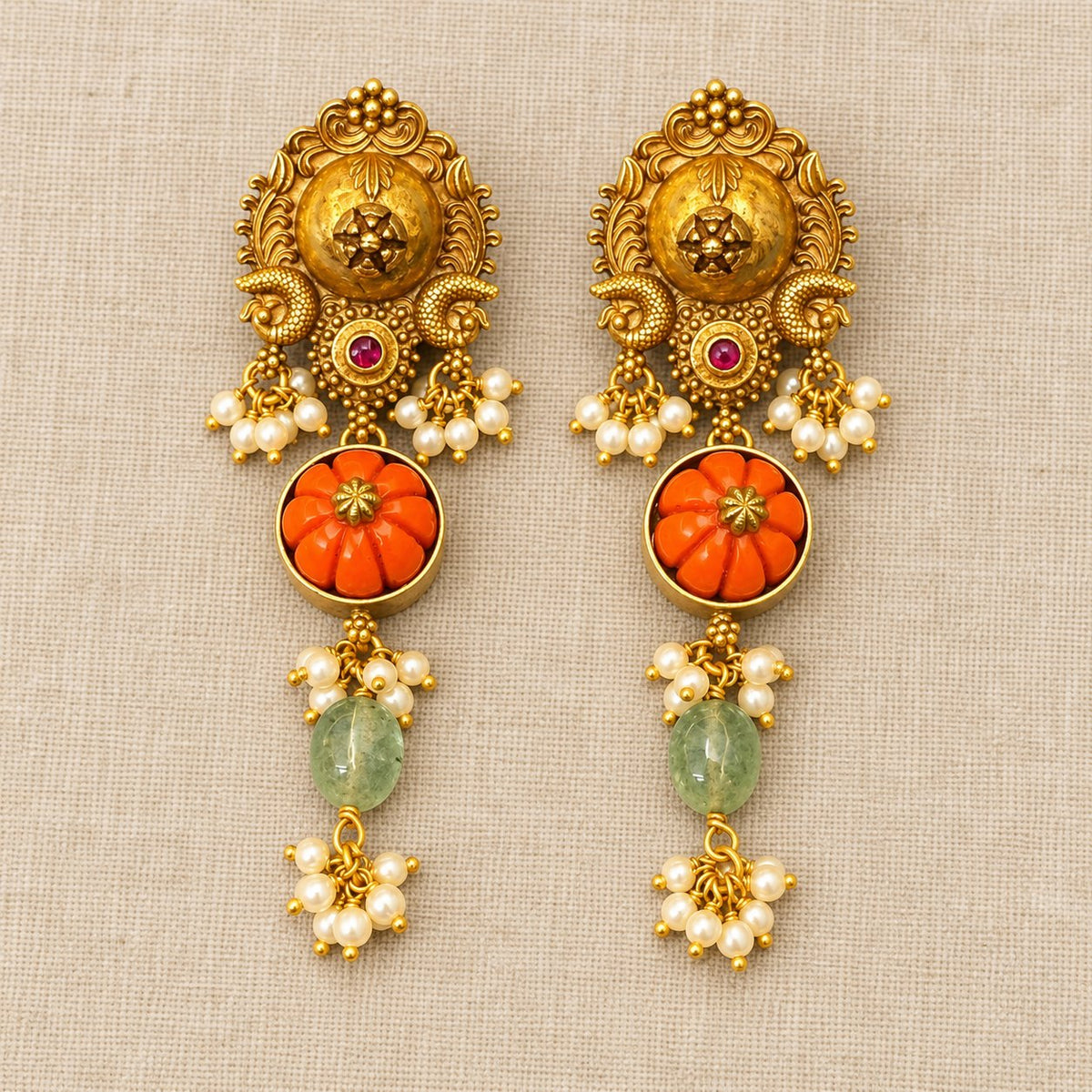 Tarangini Coral Floral Earrings, photo 1