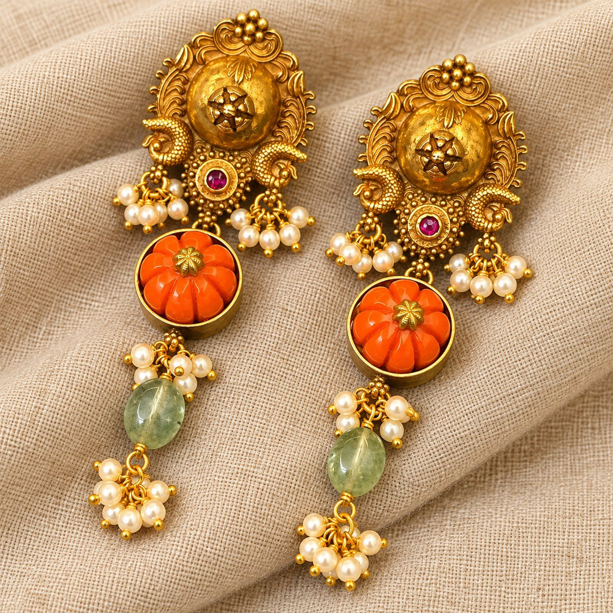 Tarangini Coral Floral Earrings, photo 2