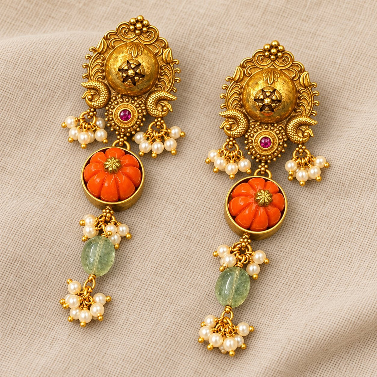 Tarangini Coral Floral Earrings, photo 3