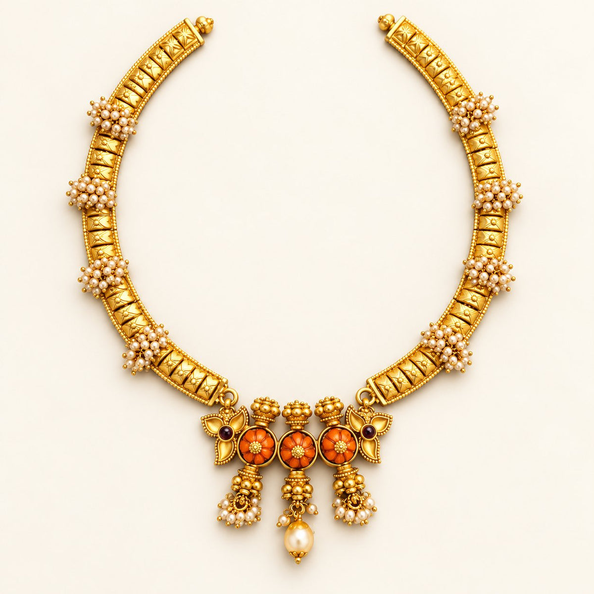 Tarangini Coral Floral Necklace, photo 1