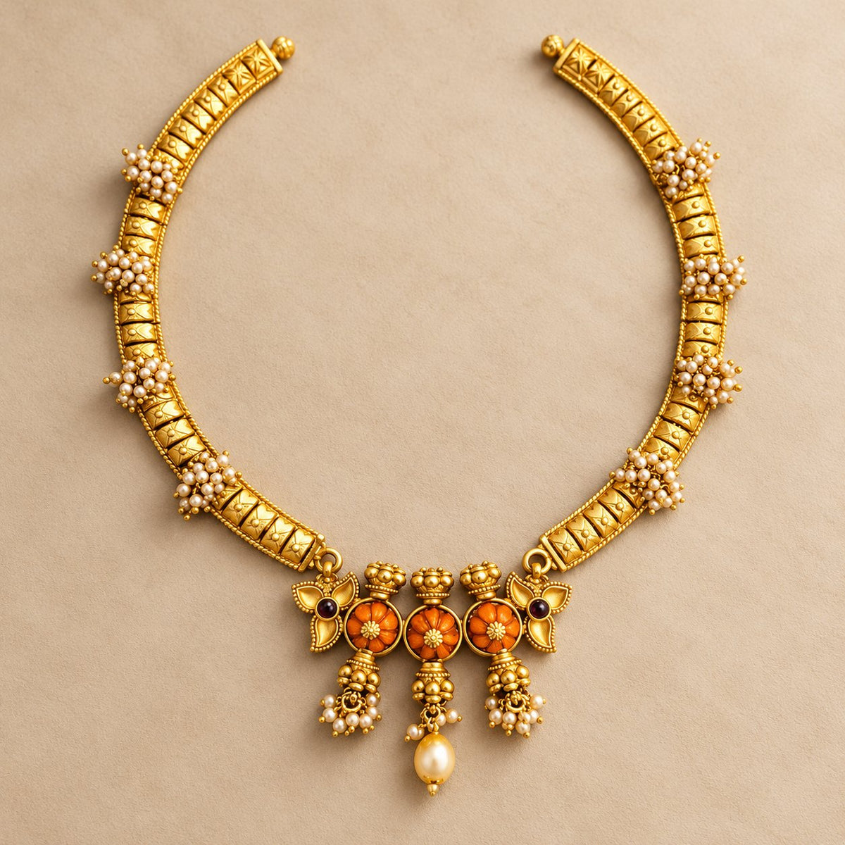 Tarangini Coral Floral Necklace, photo 2