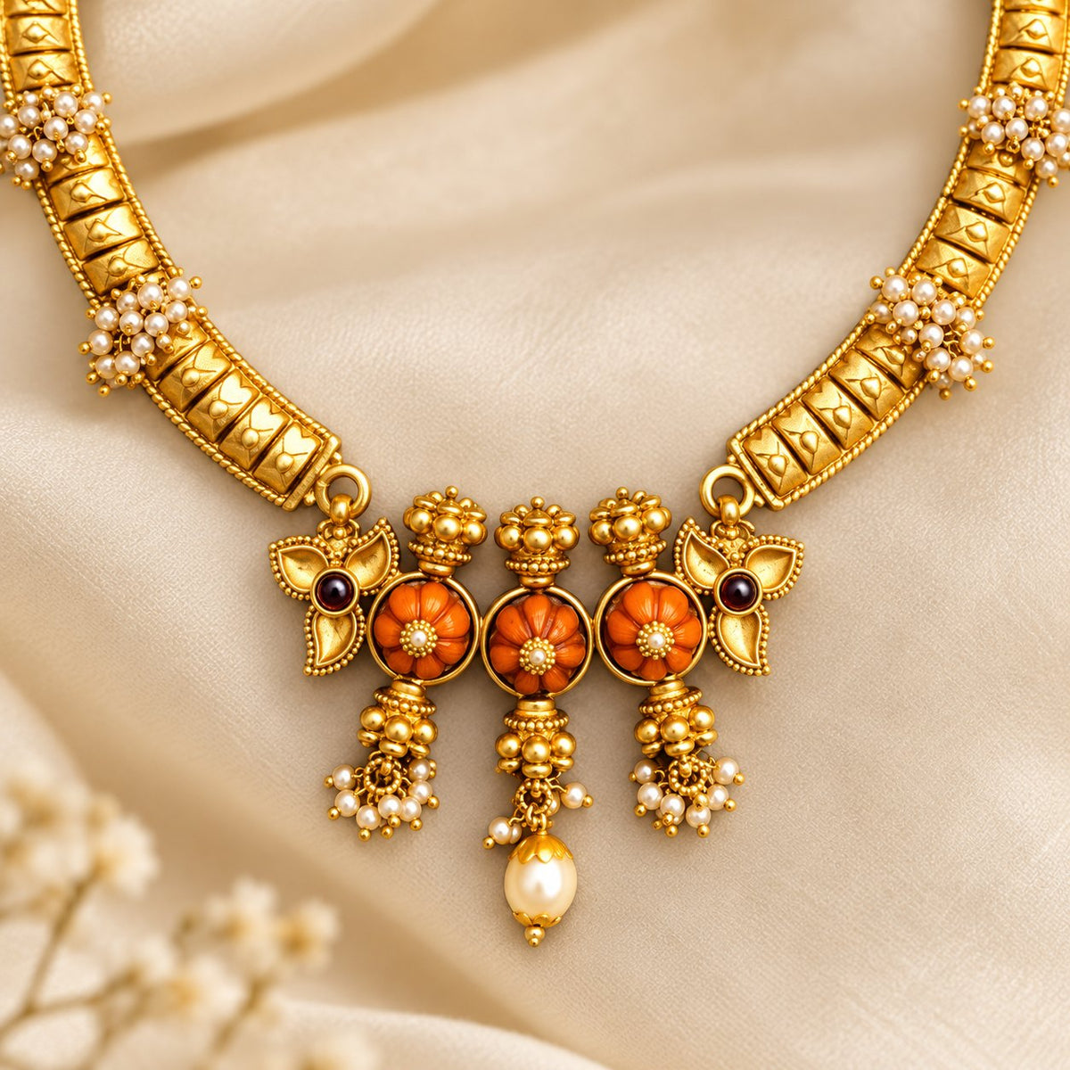 Tarangini Coral Floral Necklace, photo 3