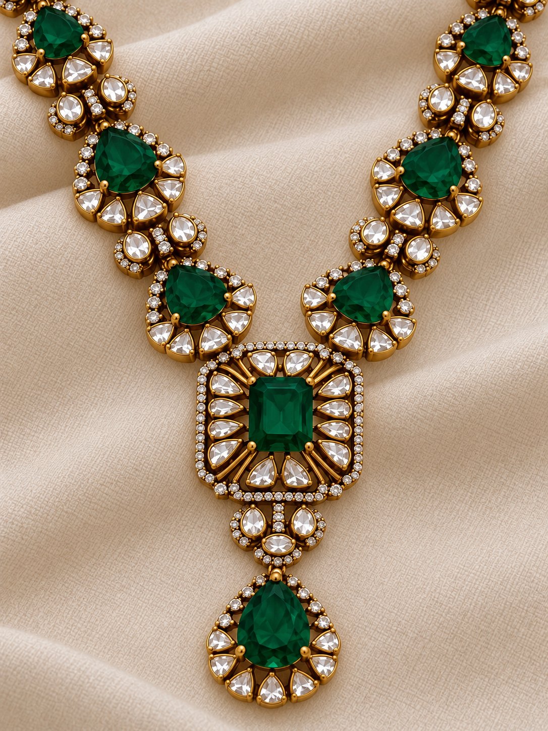 Vaidurya Emerald Moissanite Hara & Earrings Set, photo 3