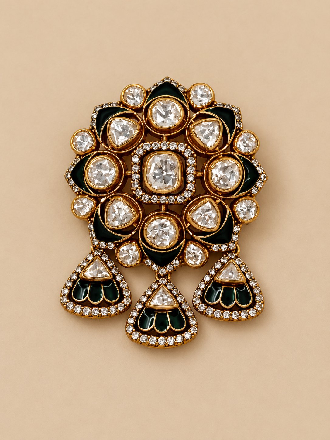 Varnali Emerald Meenakari Kundan Pendant Set, photo 2